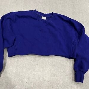 [M]TNA Purple Crew N LS Fleece Boyfriend Cropped Sweatshirt Relaxed rolled hem